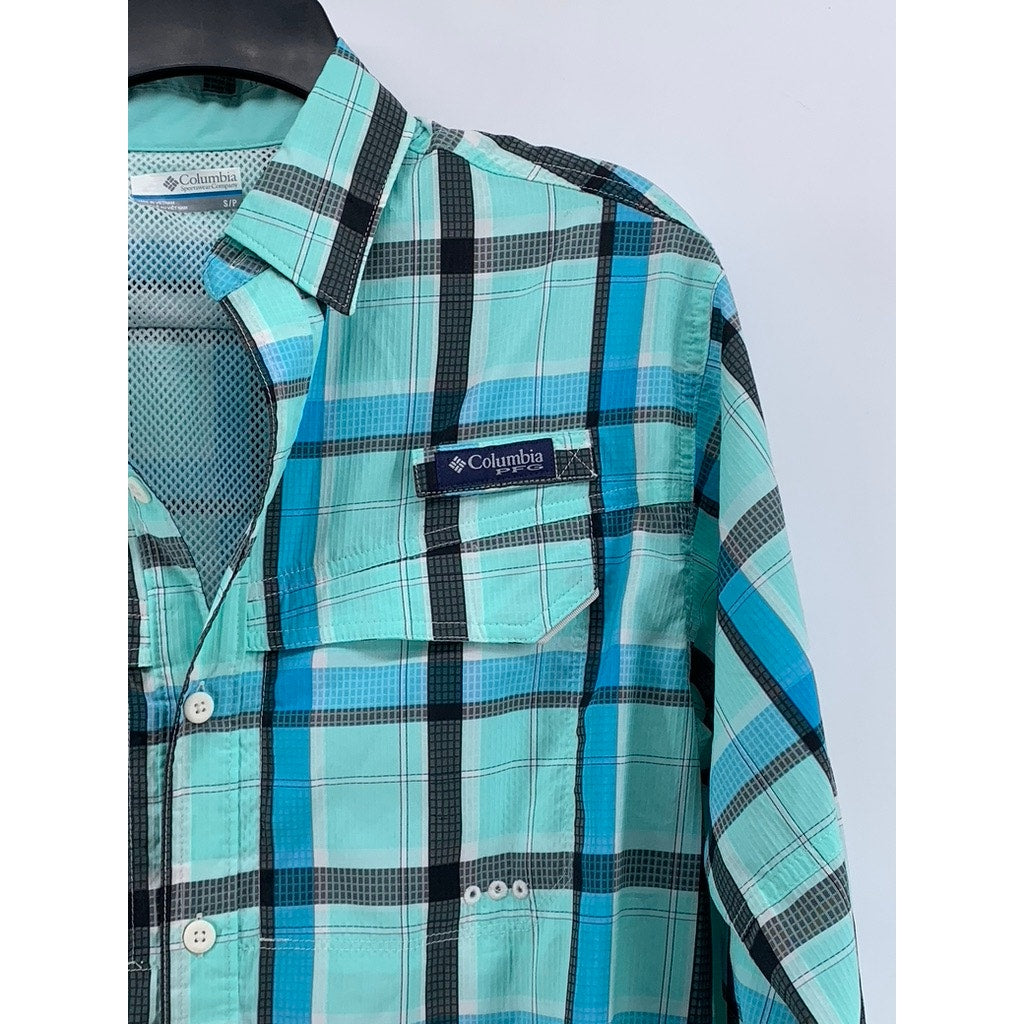 COLUMBIA Men's Blue Plaid PFG Button-Up Long Sleeve Shirt SZ S