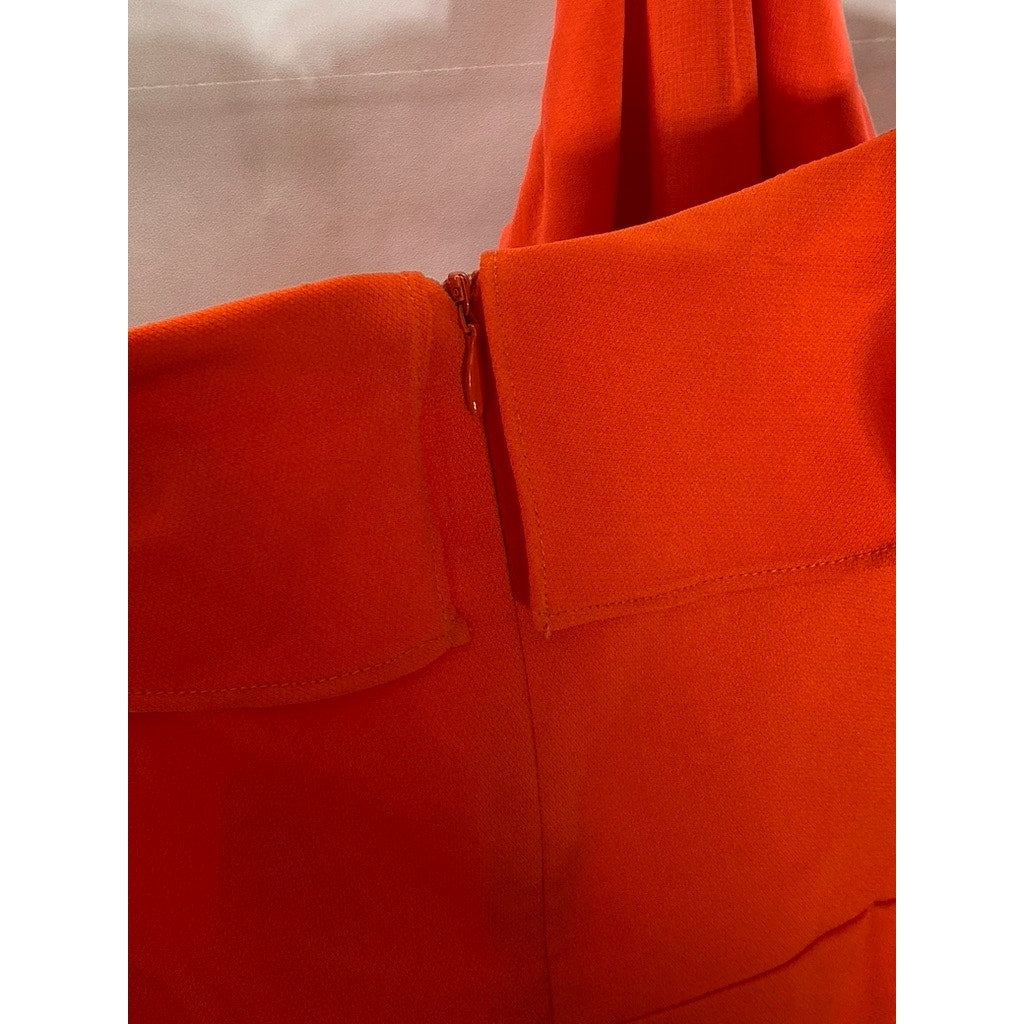 KIMCHI BLUE Women's Red-Orange Solid Ruffle Y-Neck A-Line Mini Dress SZ 8