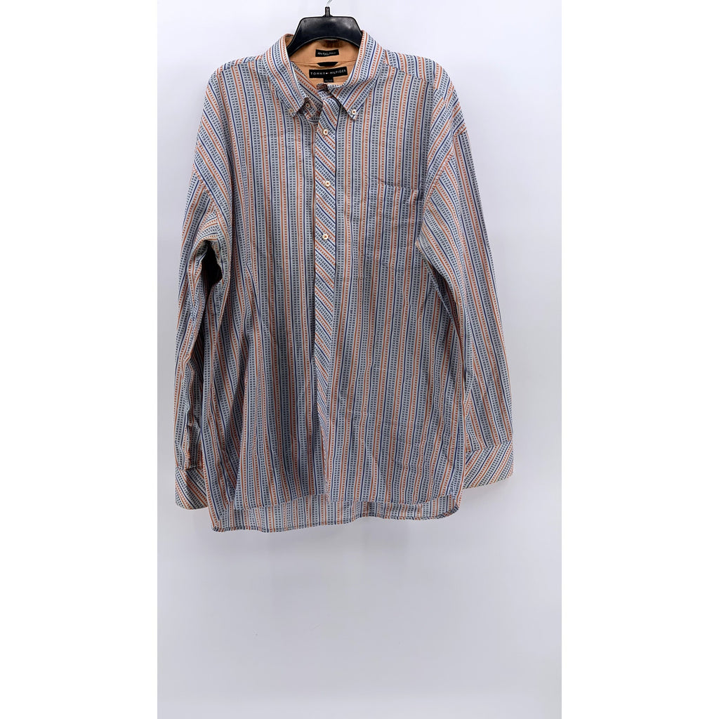 TOMMY HILFIGER Men's Blue-Orange Textured 80's 2 Ply Button-Up Shirt SZ 2XL
