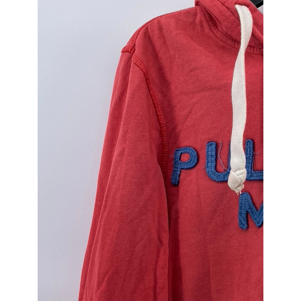 PULL&BEAR Women's Red Embroidered Patch Logo Casual Hoodie SZ S