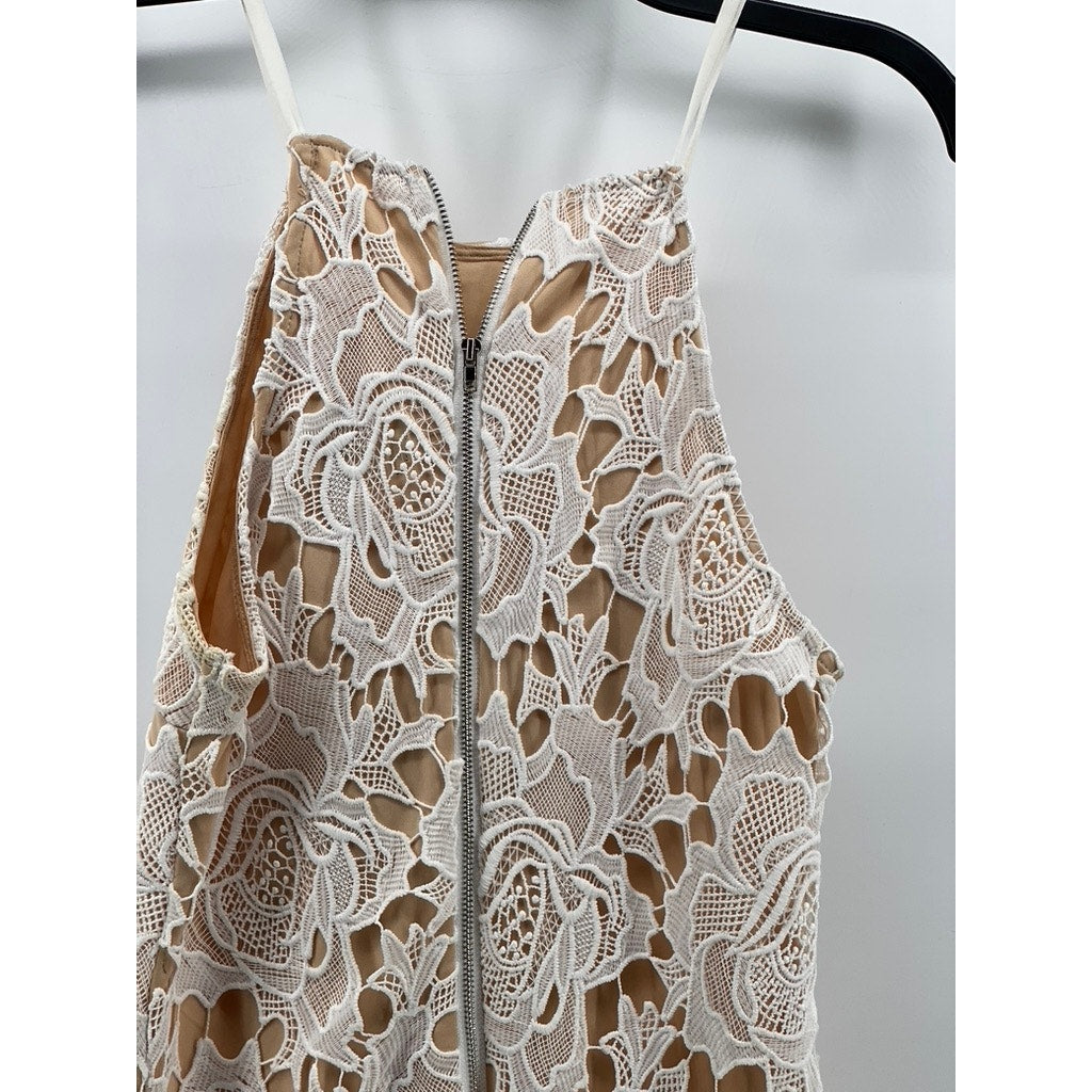 LULUS Women's Ivory High-Neck Lace Spaghetti Strap Mini Dress SZ M