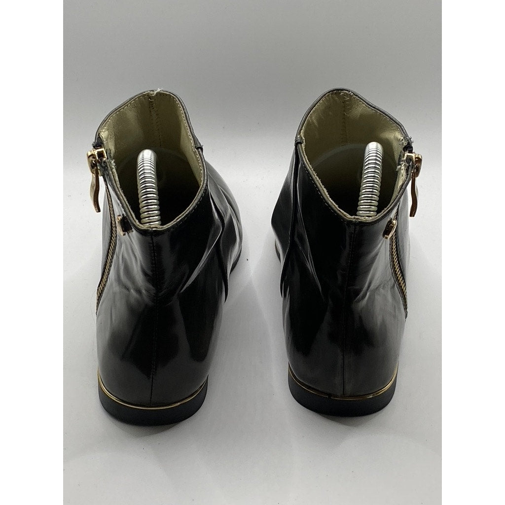 S GIOVANNI Women's Black Leather Rory Almond-Toe Side Zip Boots SZ 38(US7.5)