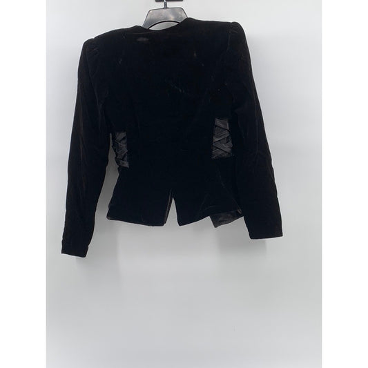 ZUM ZUM Women's Vintage Black Velvet V-Neck Button-Up Lace-Side Blazer SZ  7