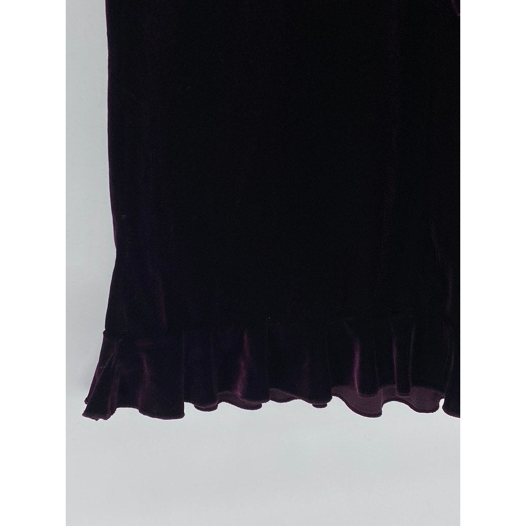 UNBRANDED Women's Purple Crewneck Velvet Short Sleeve Tie-Waist Maxi Dress SZ 14