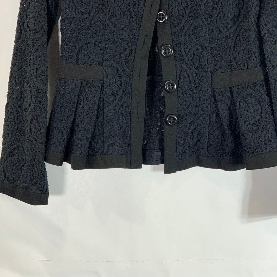 NANETTE LAPORE Women's Black Knit Ruffle Pleat Button-Up Long Sleeve Blazer SZ 2