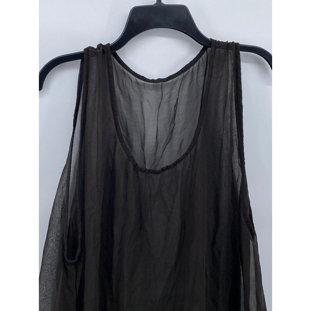 UNBRANDED Women’s Brown Mesh Sleeveless Scoop-Neck Midi Overlay Dress SZ OS