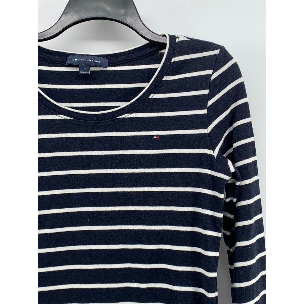 TOMMY HILFIGER Women's Navy-White Striped Long Sleeve Top SZ M