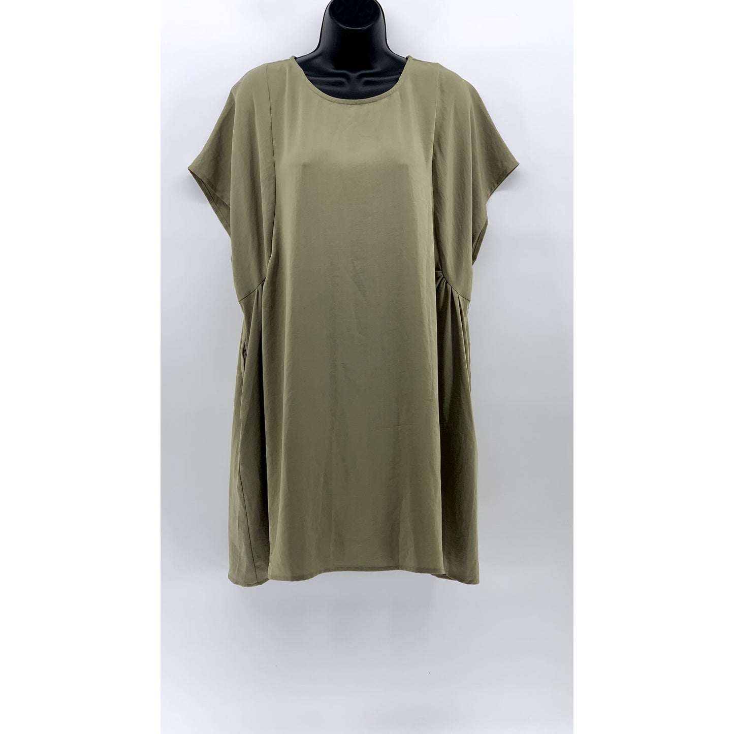 GRADE & GATHER Women's Olive Green Crewneck Relaxed-Fit A-Line Mini Dress SZ S
