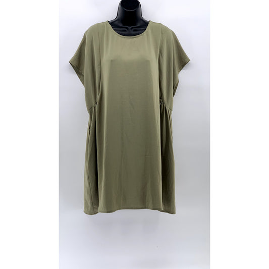 GRADE & GATHER Women's Olive Green Crewneck Relaxed-Fit A-Line Mini Dress SZ S