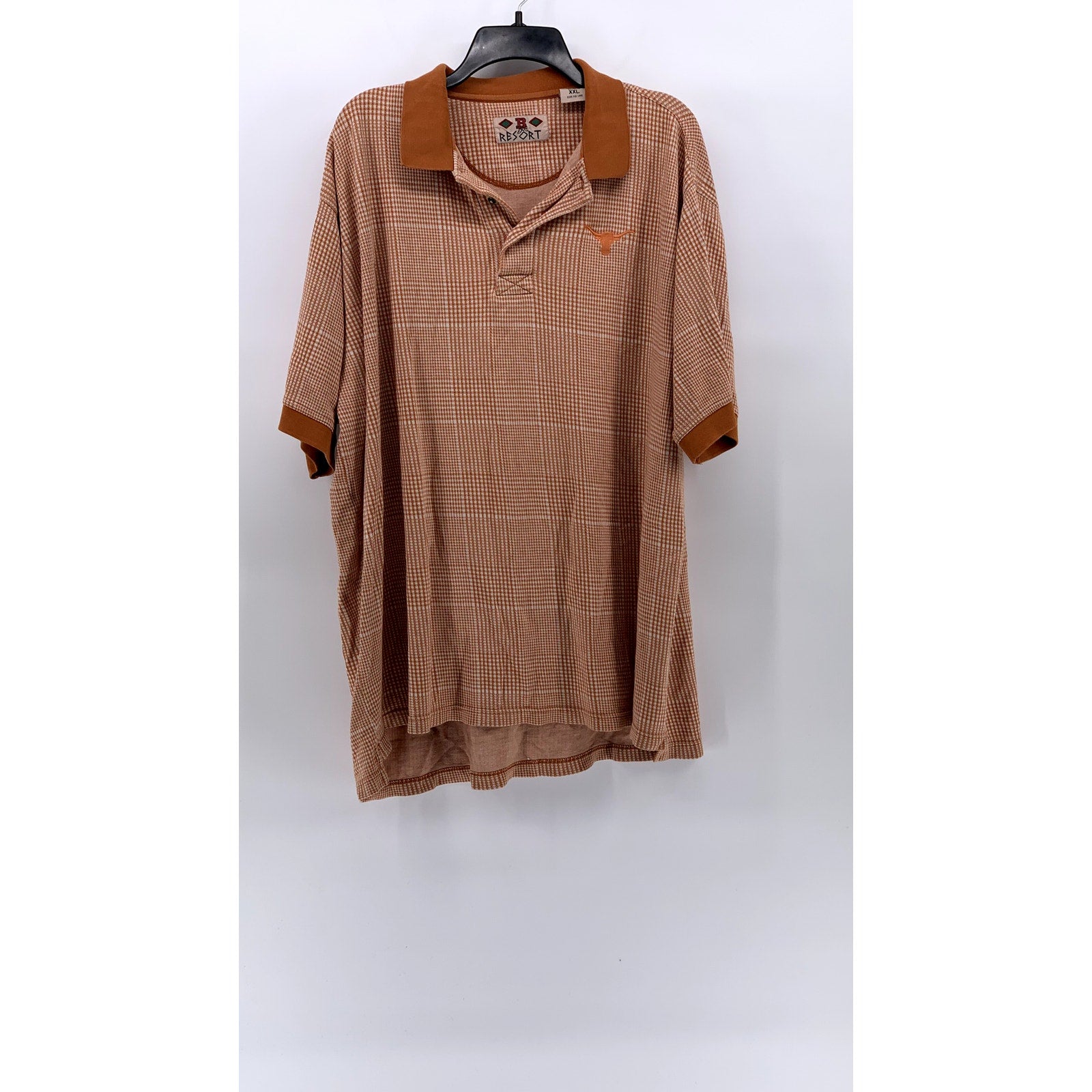 BOA RESORTS Men's Vintage Orange Mini Grid Cotton Short Sleeve Polo Shirt SZ XXL