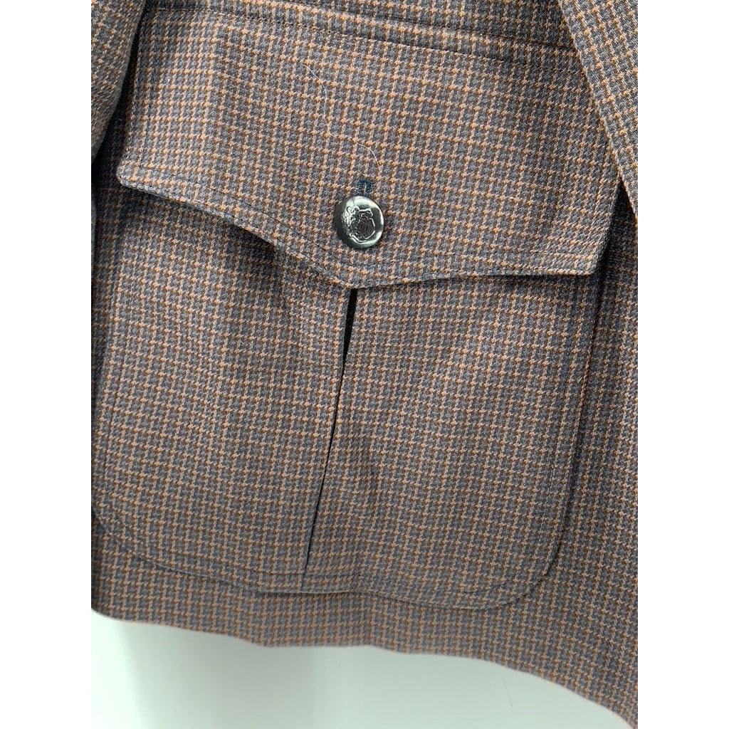 ZARA Women's Brown Gingham Open-Front Long Sleeve Cropped Blazer SZ S
