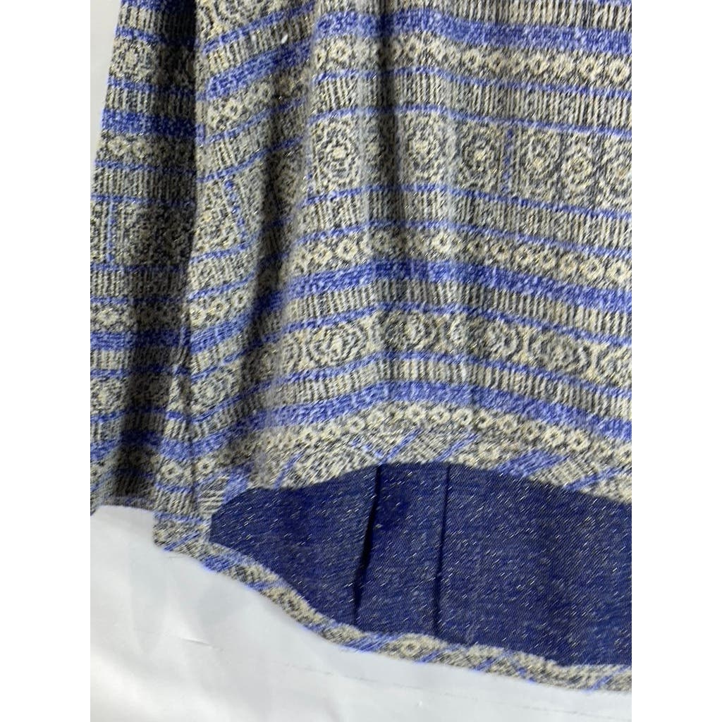 MEG SHOP Women's Metallic Gold/Blue Long Sleeve Pinched Hem Striped Blouse SZ L