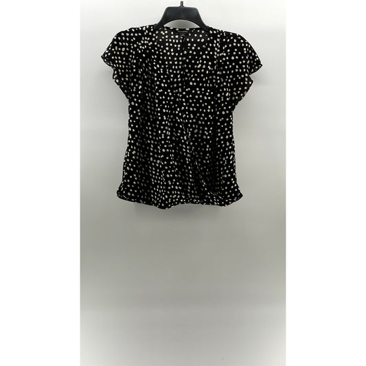 BANANA REPUBLIC Women's Petite Black-White Dot Print Surplice Top SZ XSP