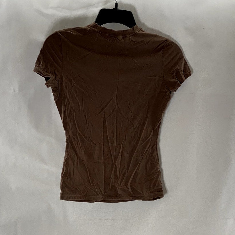 PUMIEY Women's Dark Brown Crewneck Short Sleeve Tagless Lightweight Top SZ XS