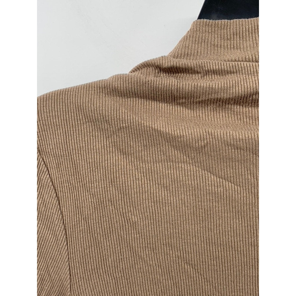 DIVIDED By H&M Women's Light Brown Ribbed Mock-Neck Long Sleeve Top SZ S