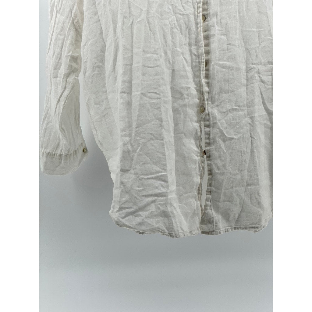 PRIMARK Women's White Solid Button-Up Long Sleeve Collared Top SZ S
