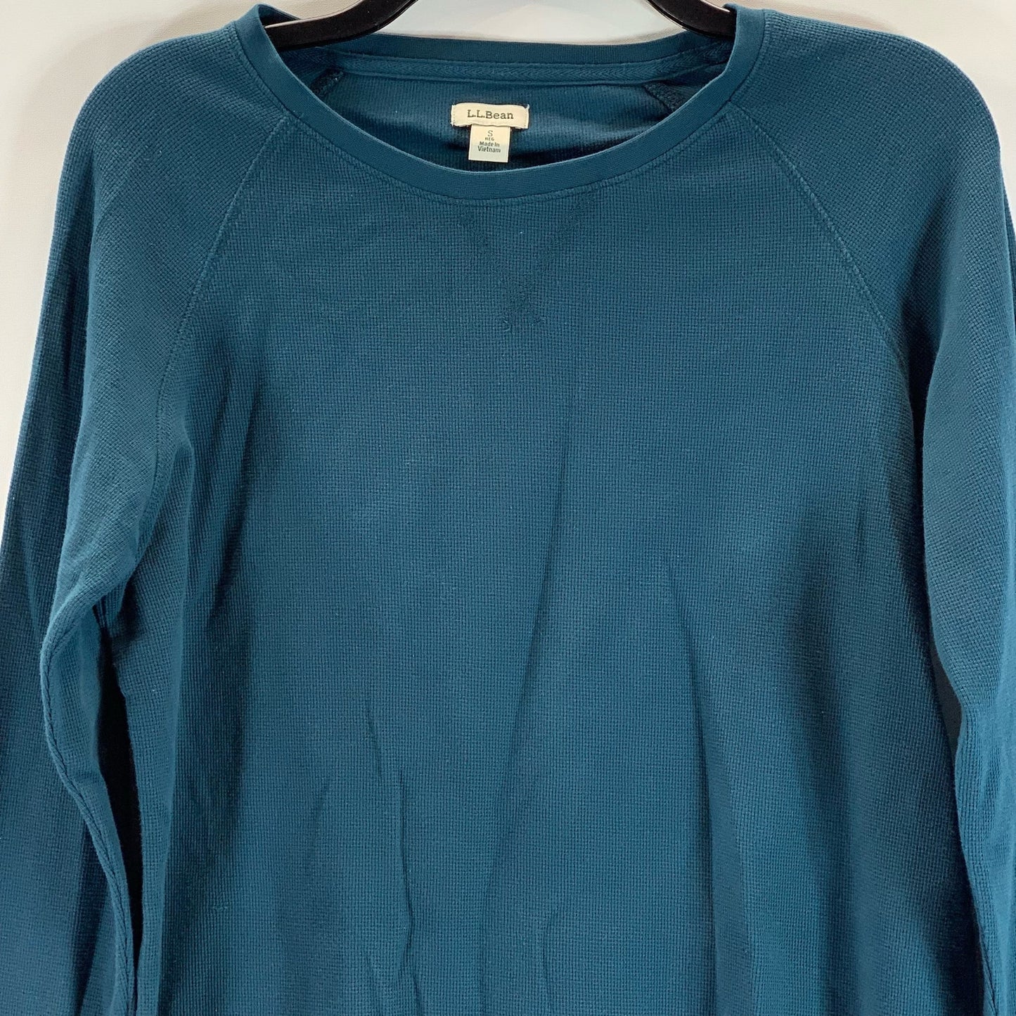 L.L. BEAN Women's Blue Crewneck Regular-Fit Long Sleeve Mini Waffle-Knit Top SZS