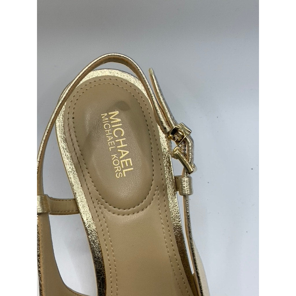 MICHAEL MICHAEL KORS Women's Pale Gold Doreen Kitten-Heel Pointed-Toe Heels SZ 9