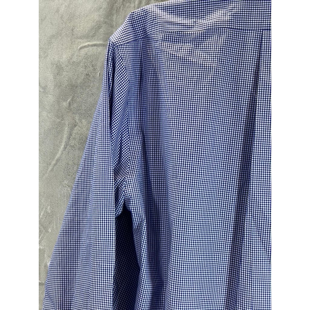 BROOKS BROTHERS Men's Blue Gingham Regular-Fit Non-Iron Dress Shirt SZ 16.5/32