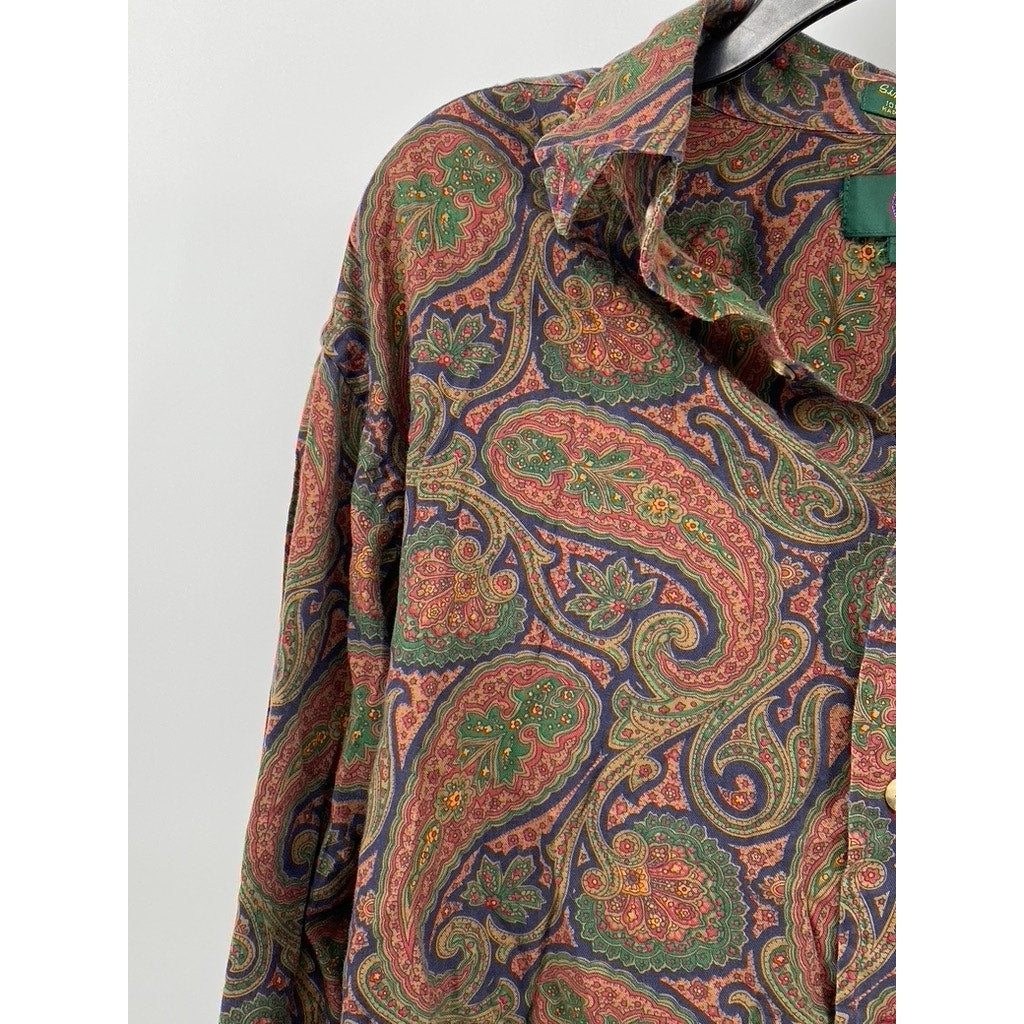 CLUBROOM Men's Vintage Paisley Pattern Collared Button-Up Shirt SZ L
