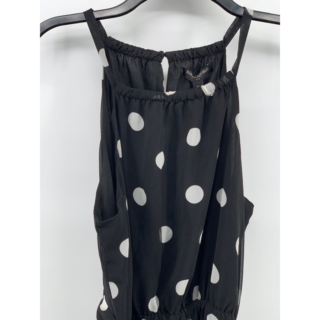 BANANA REPUBLIC Women's Black-White Coin Dot Sleeveless Belted Maxi Dress SZ 10