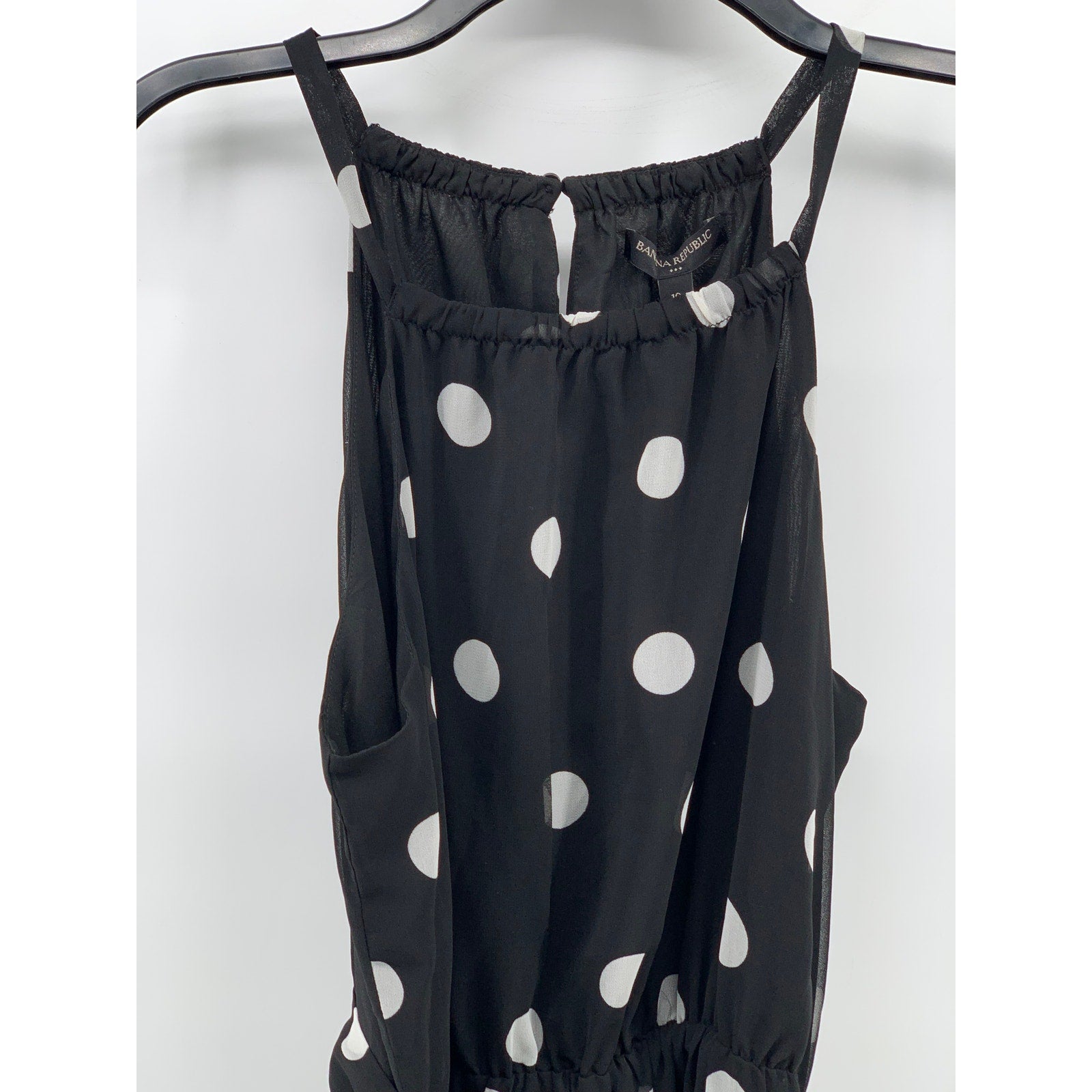 BANANA REPUBLIC Women's Black-White Coin Dot Sleeveless Belted Maxi Dress SZ 10