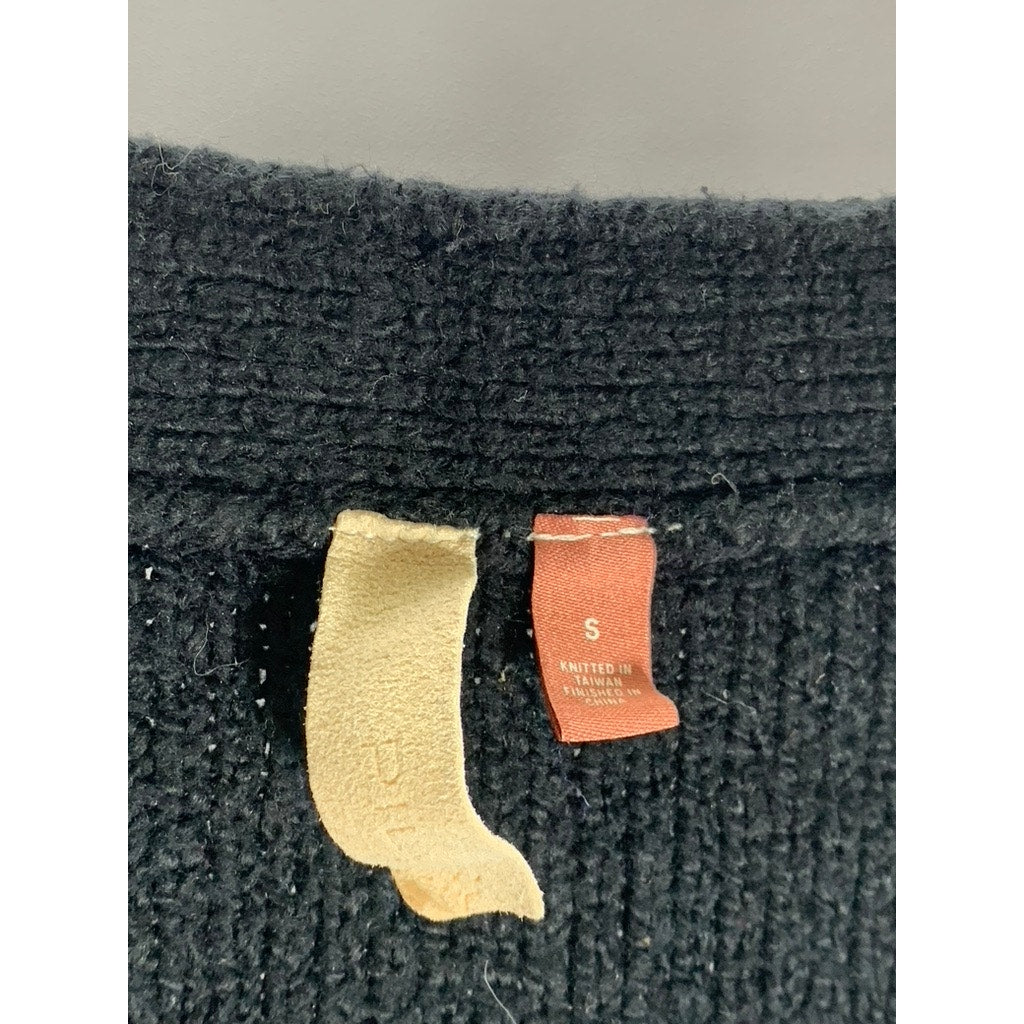 PILCRO Women's Black Solid V-Neck Wide-Cuff Knit Pullover Sweater SZ S