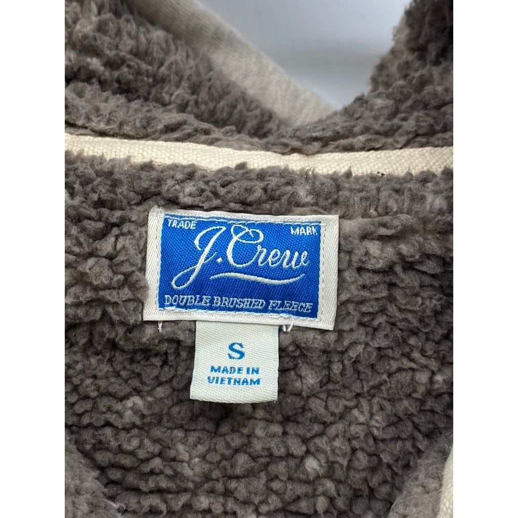 J.CREW Men's Beige Marled Brushed Fleece Sherpa-Lined Zip-Up Hooded Sweater SZ S