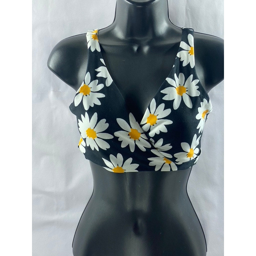 GILLY HICKS Women's Black Find Your Happy Place Daisy-Print V-Neck Bra SZ M