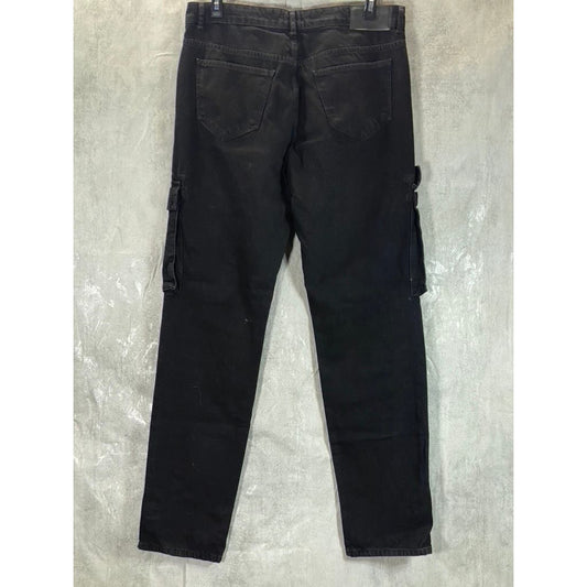 MAN BOOHOOMAN Men's Black Distressed Stretch Popper Hem Cargo Jeans SZ 36