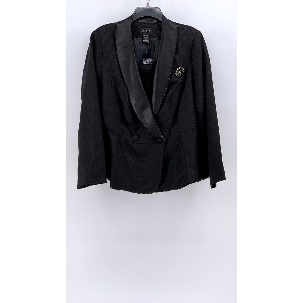 AHSRO Women's Plus Black Textured Beaded Double Breasted Blazer SZ 16W