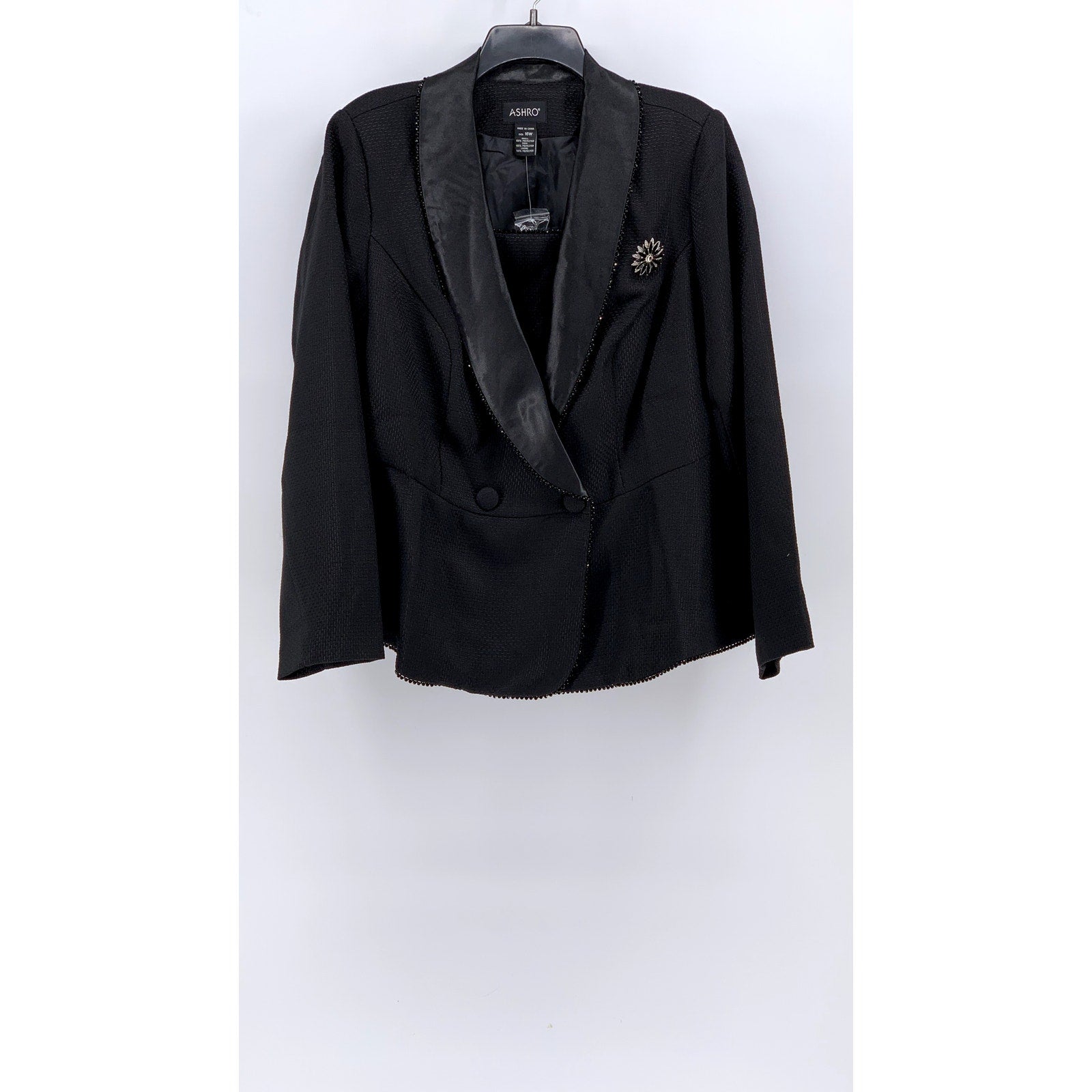 AHSRO Women's Plus Black Textured Beaded Double Breasted Blazer SZ 16W