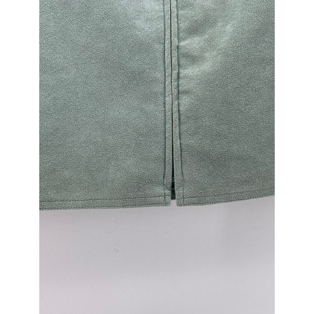 JOAN LESLIE BY KASPER Women's Mint Green Suede Button-Front Puff-Sleeve Top SZ S