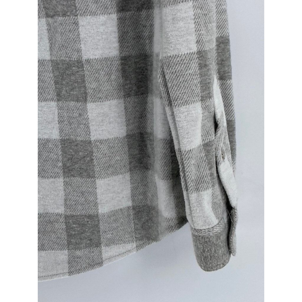 BEACHLUNCHLOUNGE Women's Gray-White Plaid Button-Up Long Sleeve Top SZ M