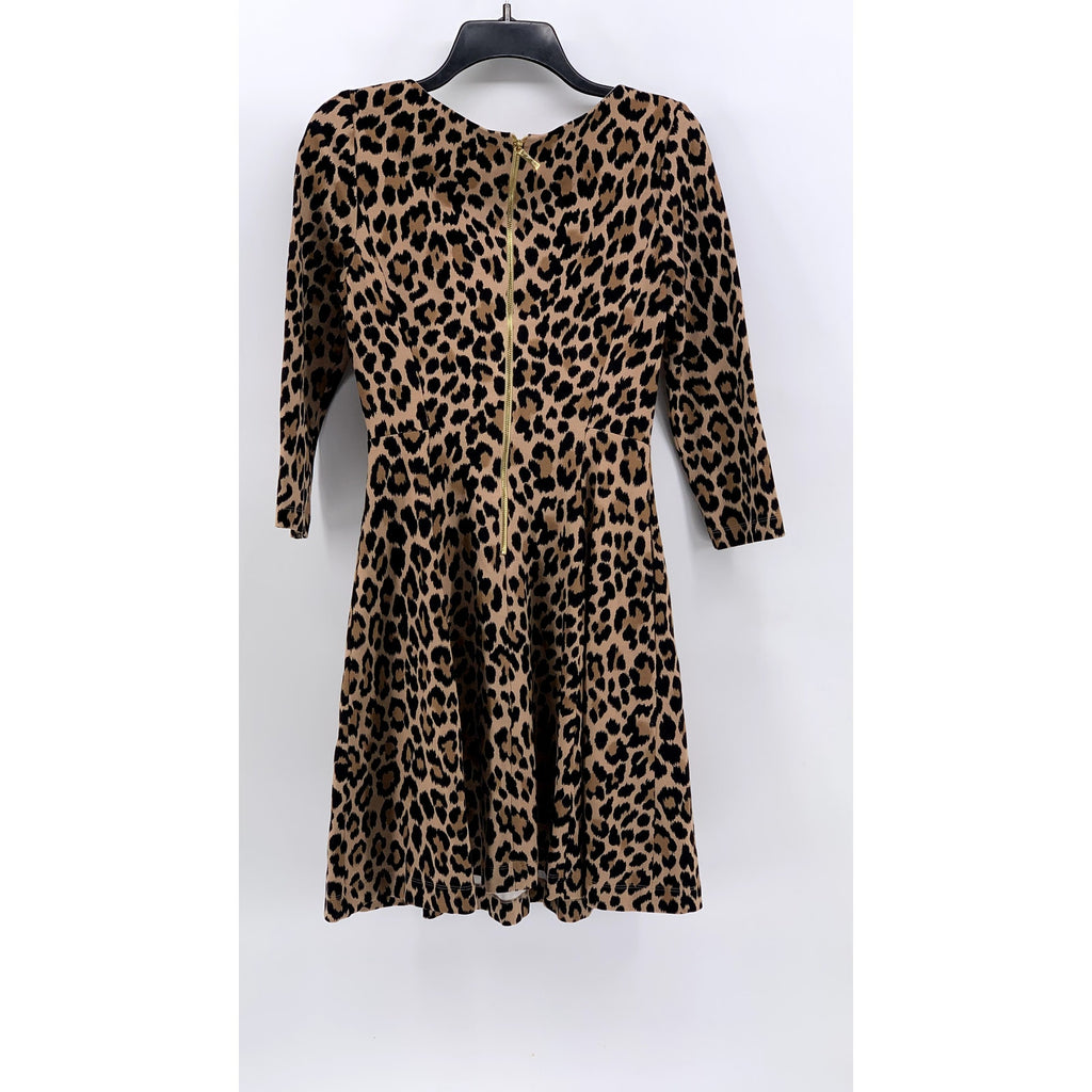 KATE SPADE Women's Brown Leopard Print 3/4 Sleeve Fit & Flare Mini Dress SZ 4