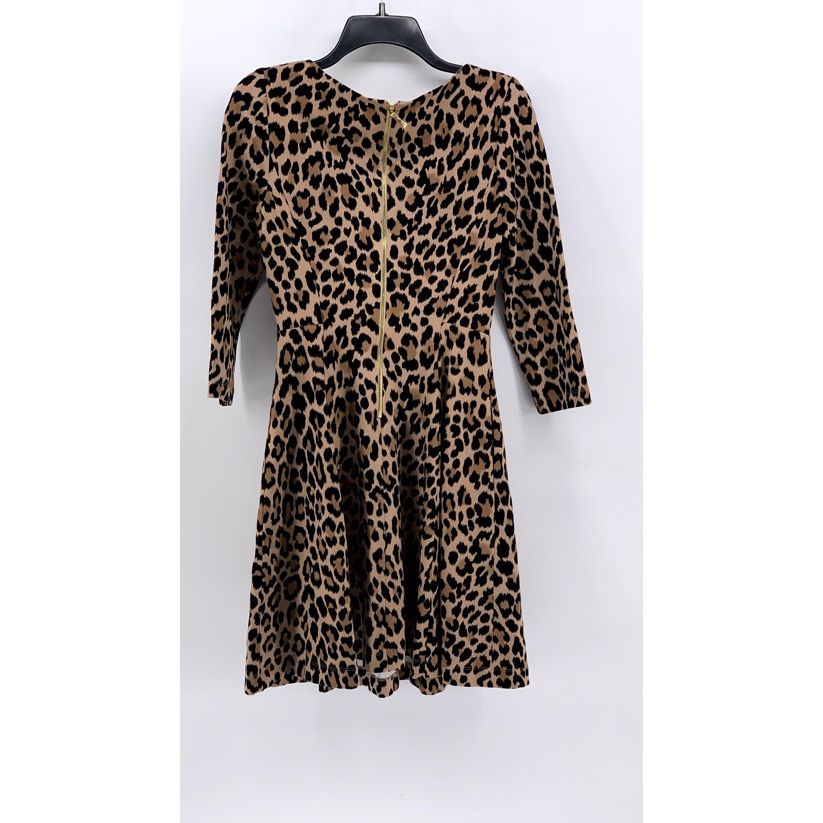 KATE SPADE Women's Brown Leopard Print 3/4 Sleeve Fit & Flare Mini Dress SZ 4