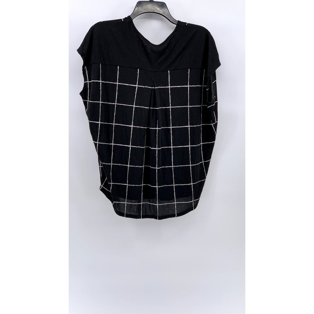 VINCE. Women's Black Windowpane V-Neck Top SZ 2XS