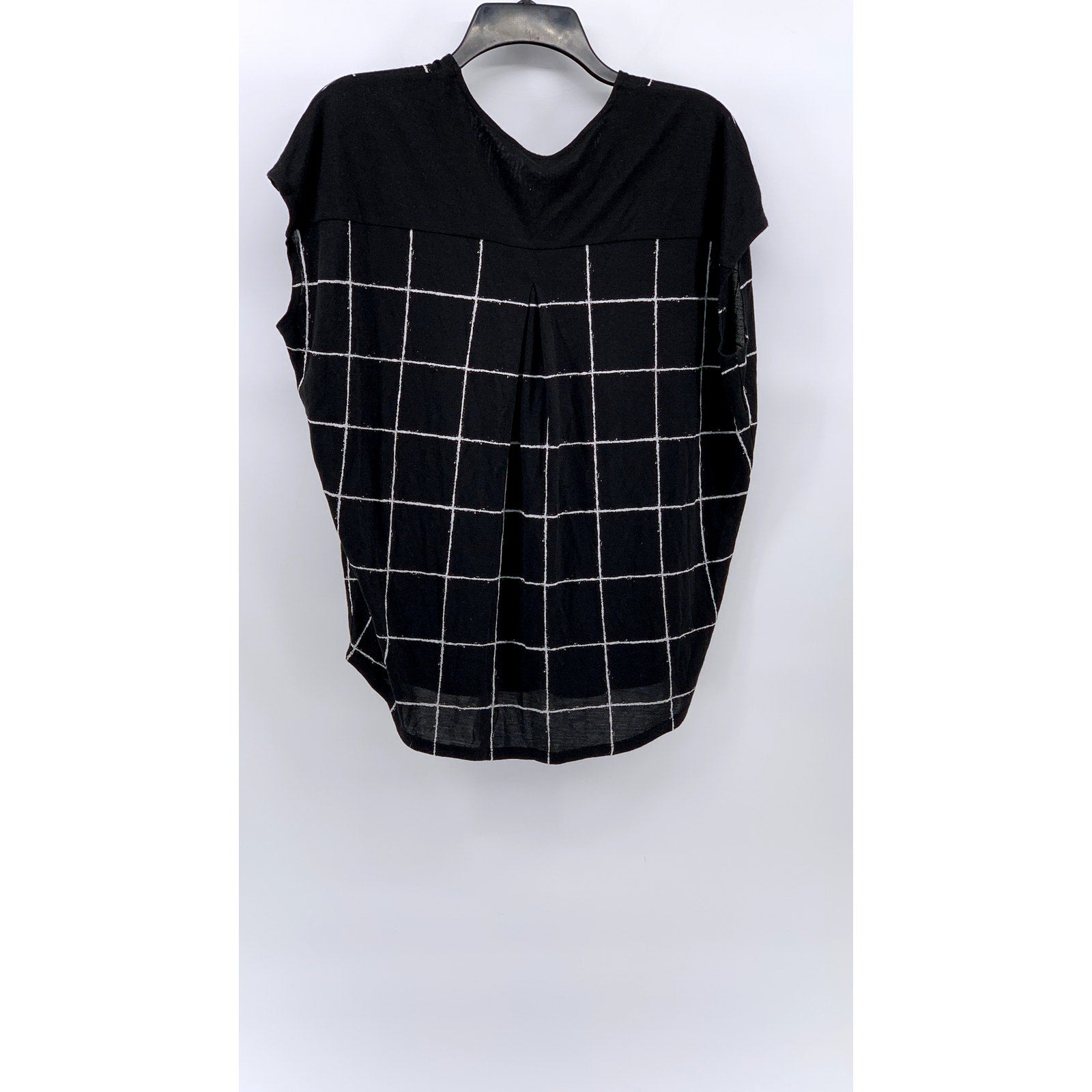 VINCE. Women's Black Windowpane V-Neck Top SZ 2XS