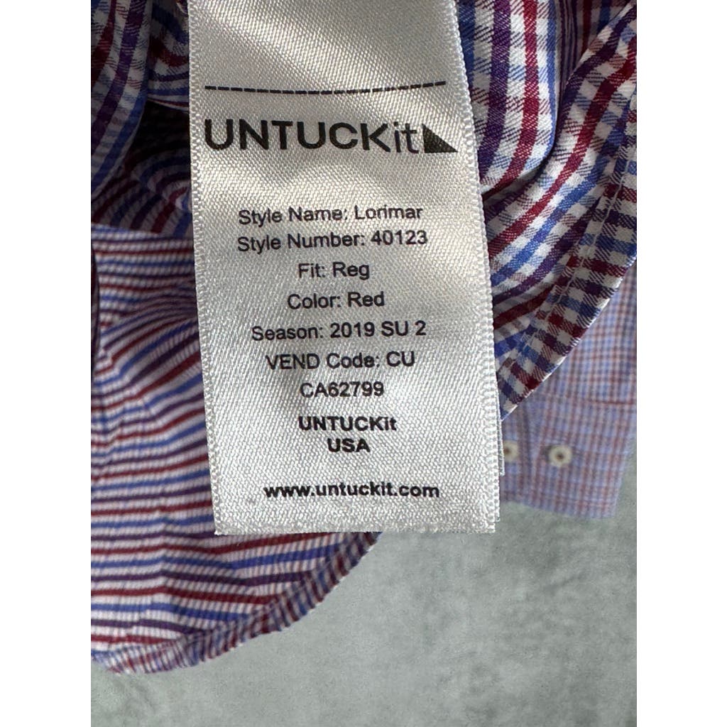 UNTUCKIT Men's Red Gingham Regular-Fit Lorimar Button-Up Long Sleeve Shirts SZ M
