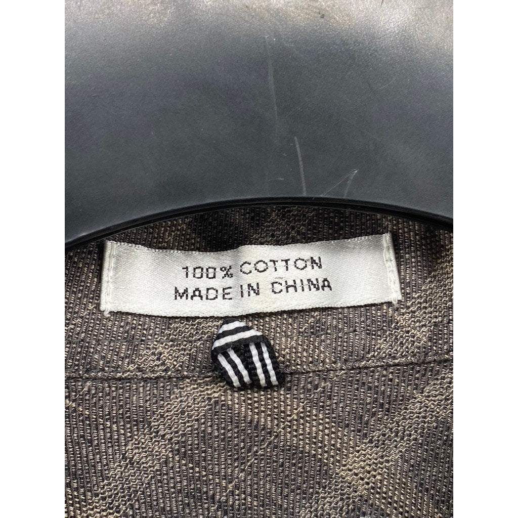 GEOFFREY BEENE Men's Brown Plaid Regular-Fit Button-Down Long Sleeve Shirt SZ L