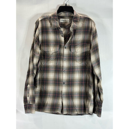 ABERCROMBIIE & FITCH Men's Brown Plaid Button-Up Long Sleeve Shirt SZ L