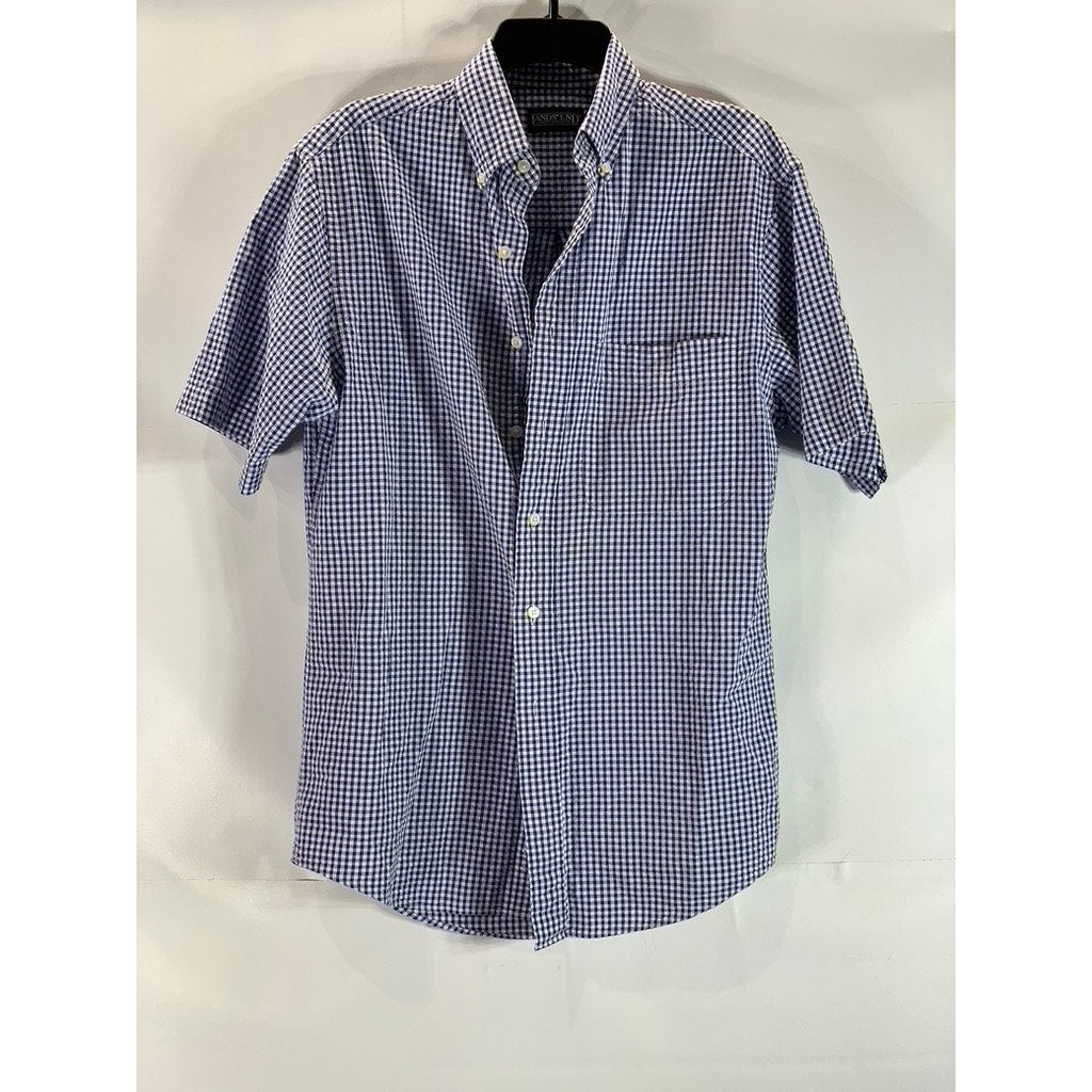 LANDS' END Men's Blue Gingham Regular-Fit Button-Up Shirt SZ S 14/14.5