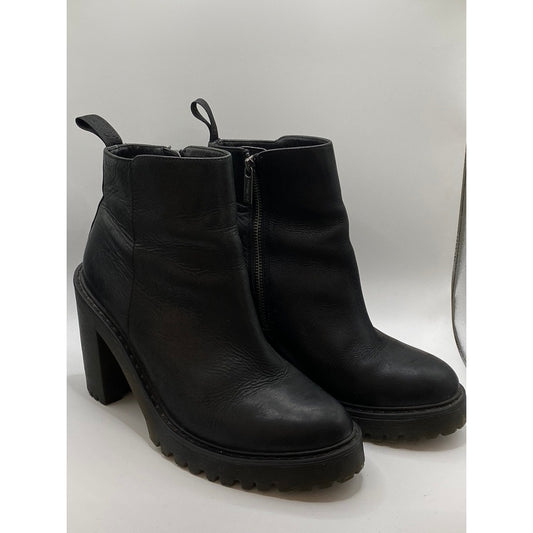 DR. MARTENS Women's Black Leather Magdalena Side-Zip Heeled Chelsea Boots SZ 10