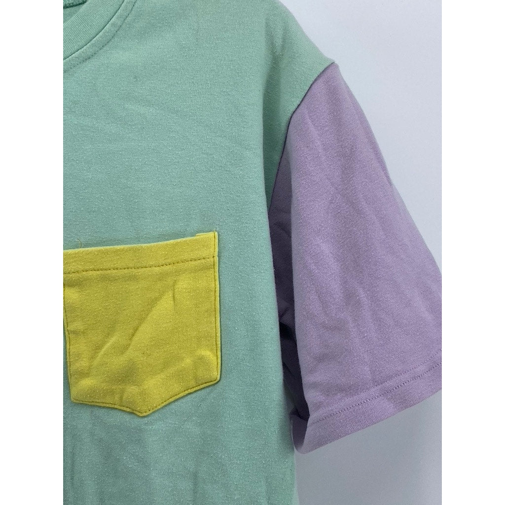 SHEIN Women's Multicolor Color-Block Pocket Crewneck Short Sleeve Top SZ OS