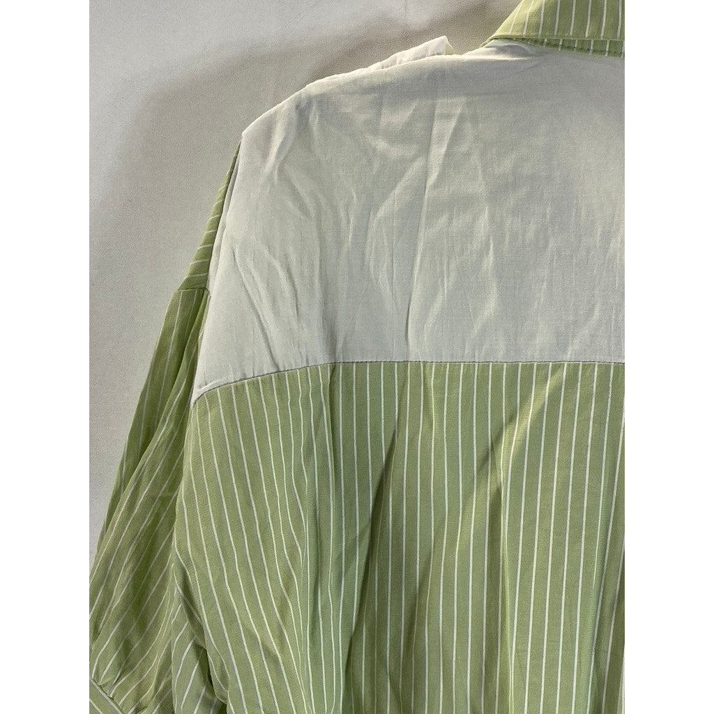 UNBRANDED Women's Green/White Pinstripe Preppy Over Shoulder Tie Top SZ XL