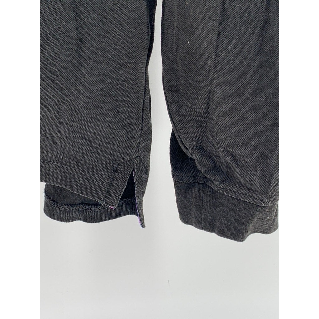 SUN68 Men's Black Textured Casual Long Sleeve Polo Shirt SZ L