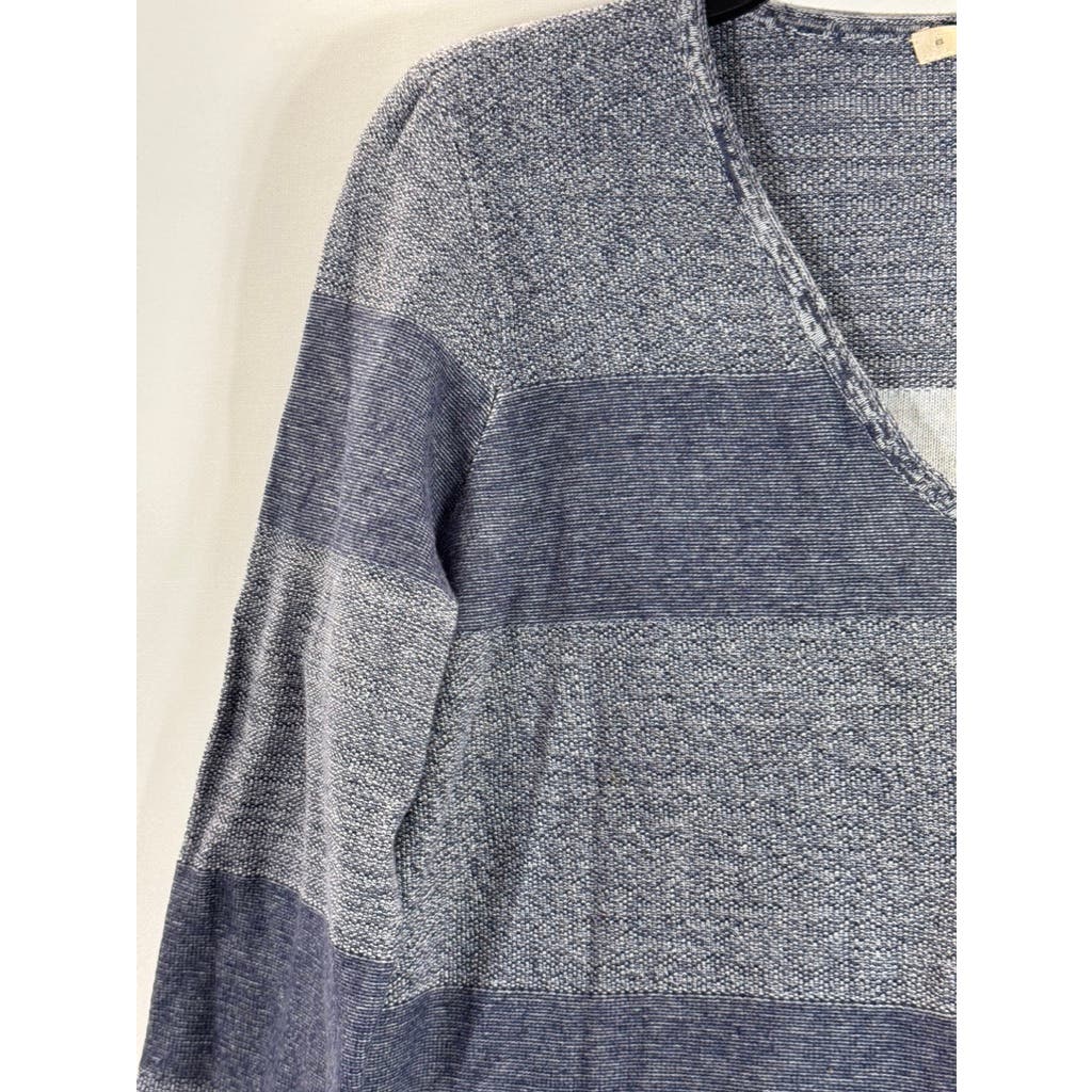 BELFORD Women's Navy Colorblock Wide Striped 3/4 Sleeve Pima Cotton Top SZ L