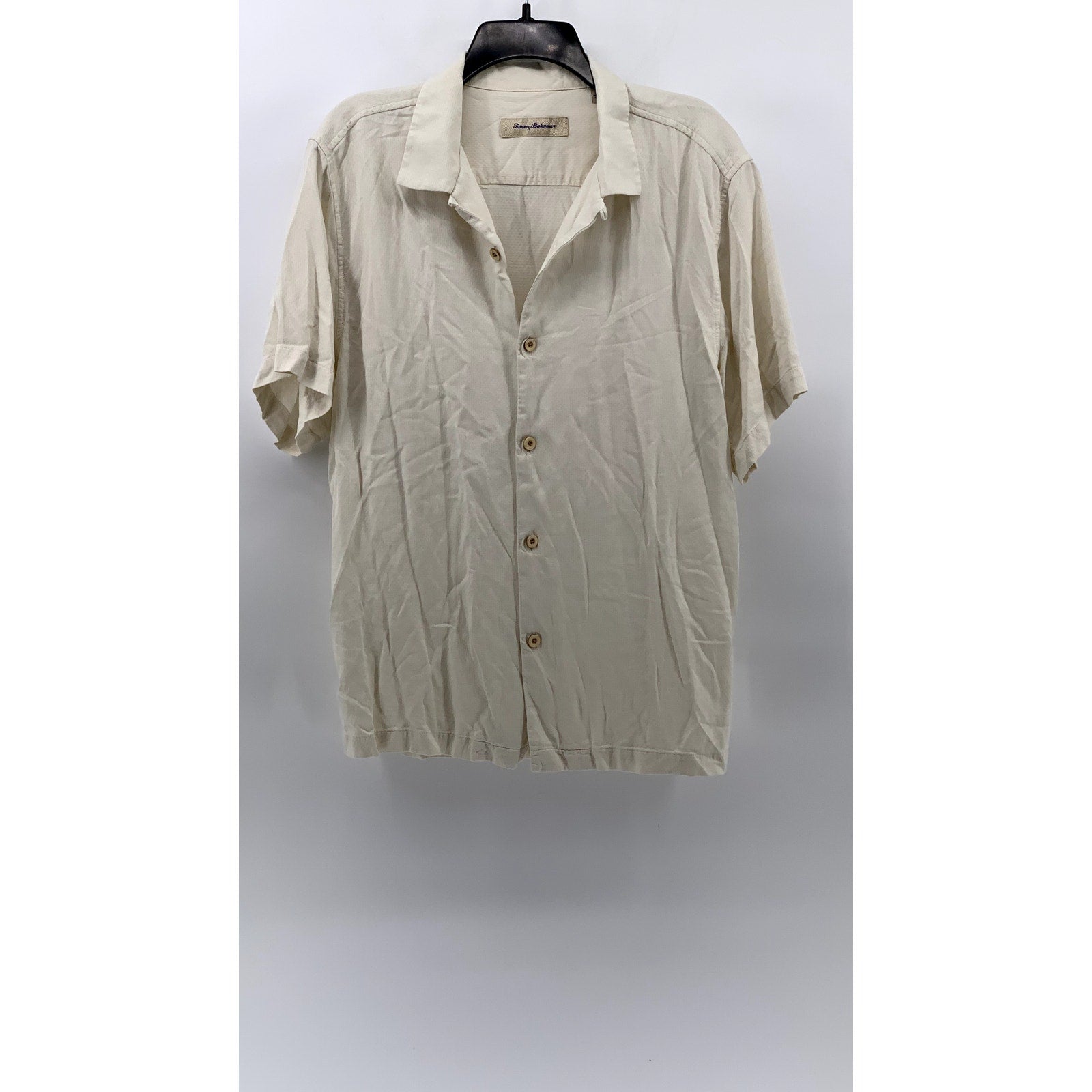 TOMMY BAHAMA Men's Beige Silk Blend Button-Up Short Sleeve Shirt SZ