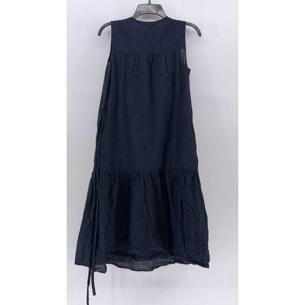 UNIQLO Women's Navy-Black Gingham Split Tie-Neck Sleeveless Belted Dress SZ XS