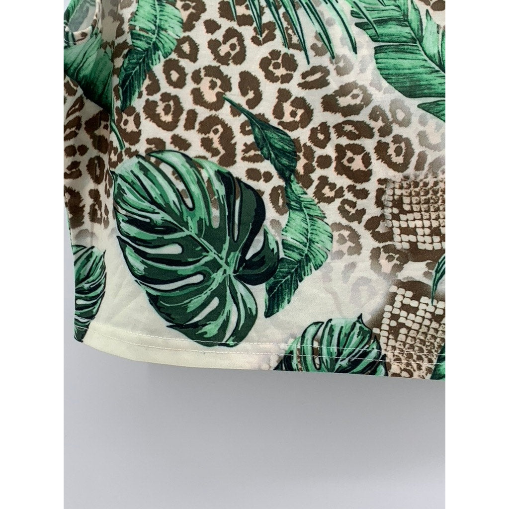 UNBRANDED Women's White-Green Tropical Print 2-Pc Skirt Tank Set SZ L/XL